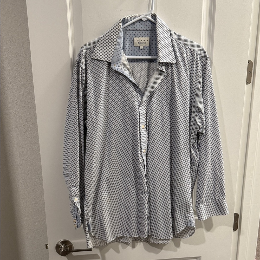 Ted Baker: White and Blue Button Down Shirt